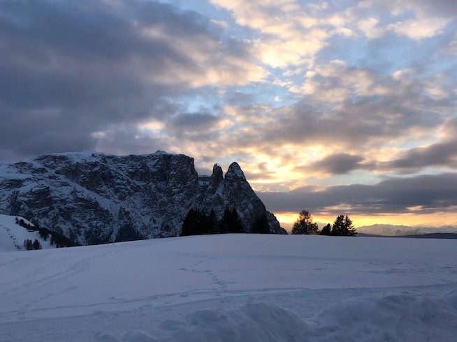 Zachód słońca nad masywem Schlern, Alpe di Siusi